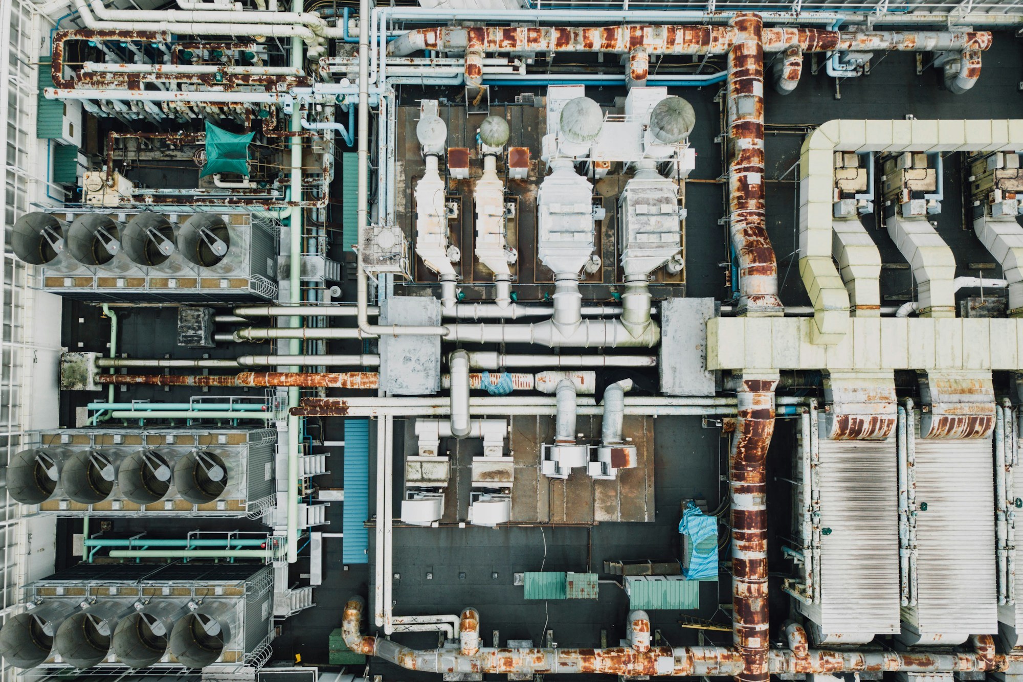 Industrial process equipment viewed from above.